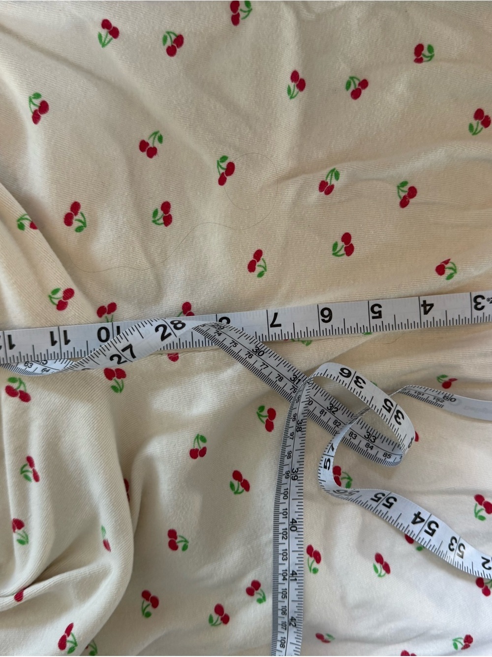 Cream and Red Cherry Print Crop Tank Pajama Top - Picture 7 of 8
